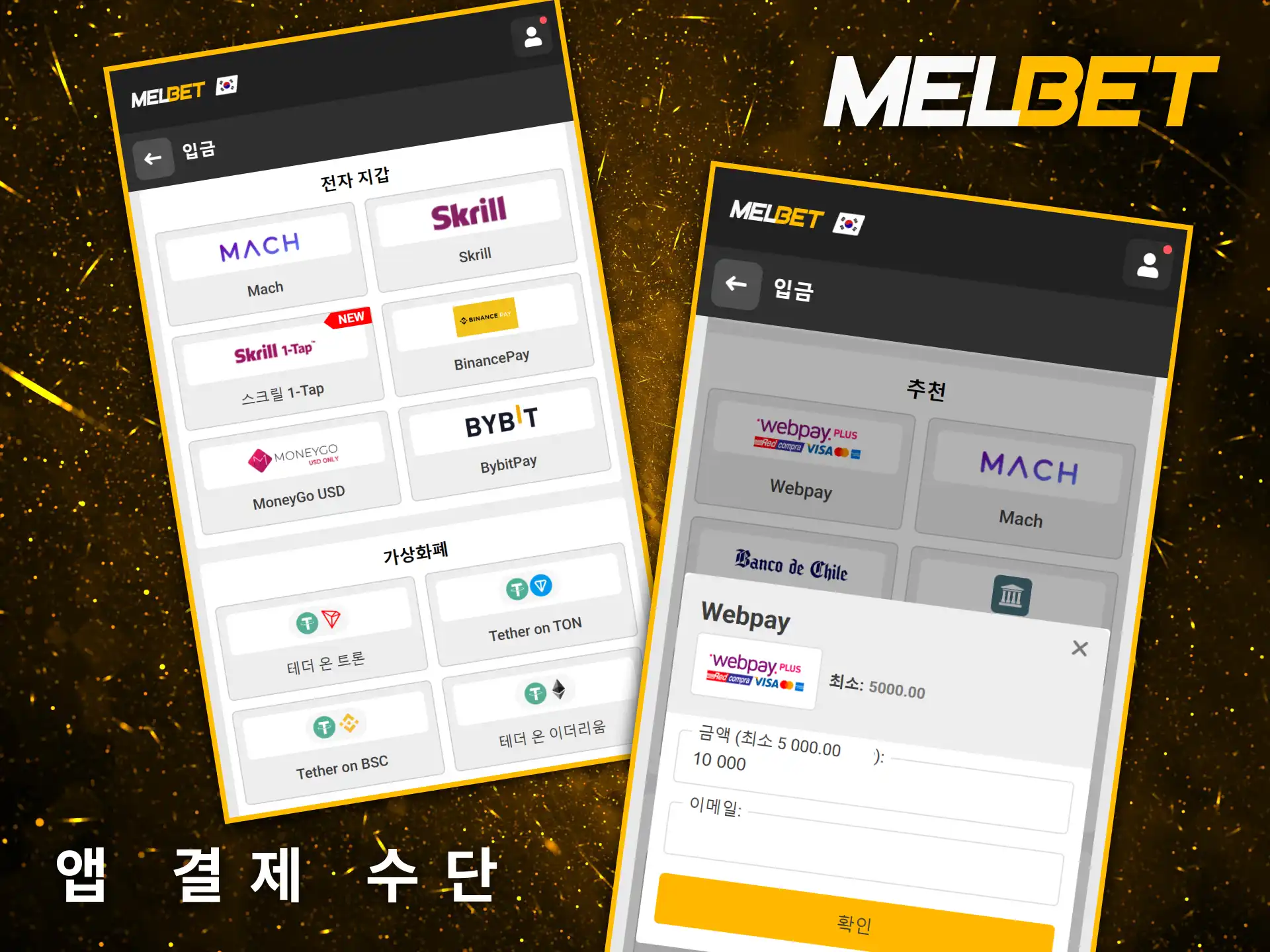 Melbet 앱은 전자 지갑부터 암호화폐에 이르기까지 다양한 결제 수단을 제공합니다.